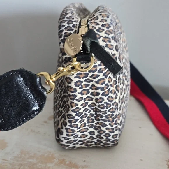 Clare V. Midi Sac Crossbody In Leopard Suede With Red/Navy Strap Bags